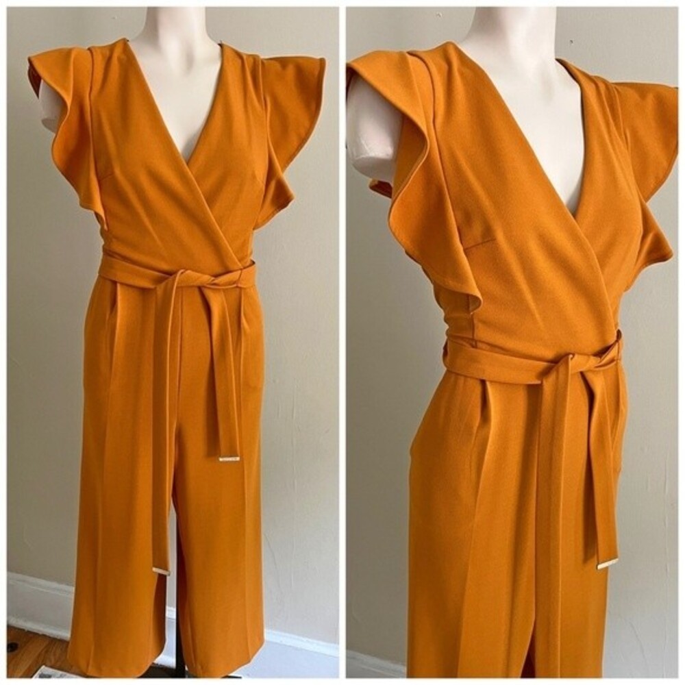 TOMMY HILIFIGER Amber flutter sleeve belted wide leg cropped jumpsuit